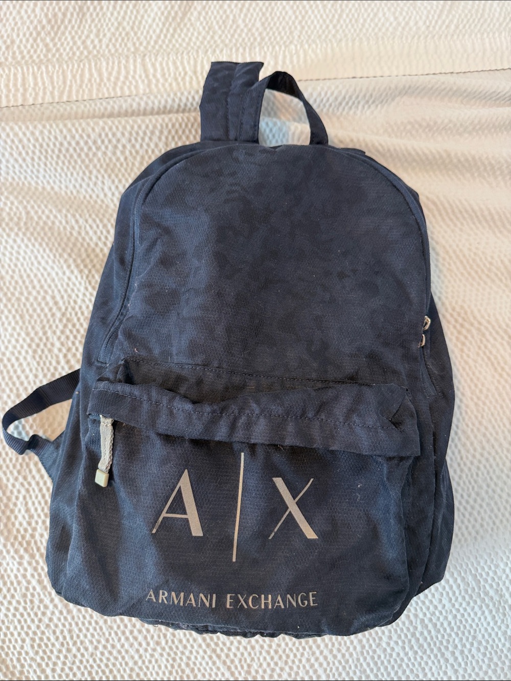 Armani Exchange Navy Canvas Backpack with A|X Logo